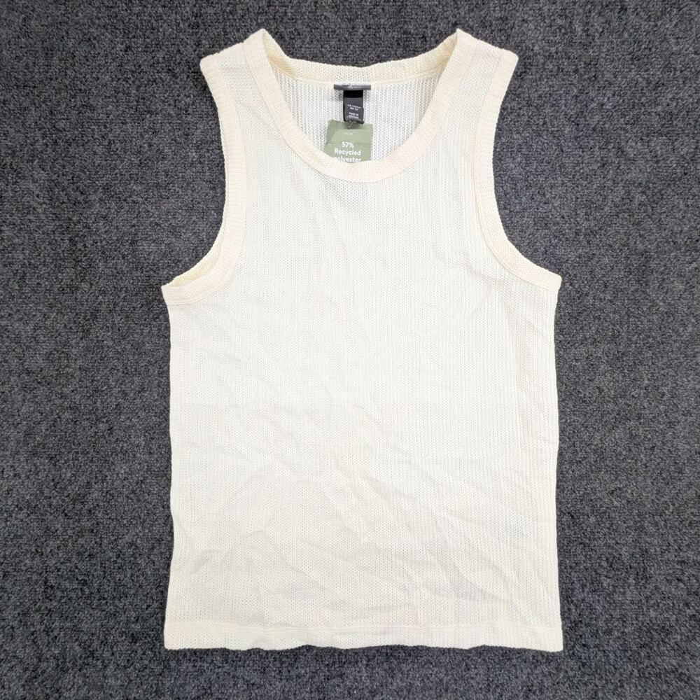 H&M Tank Top Women's S Cream Ribbed Cotton Slim Fit Round Neck Sleeveless Shirt